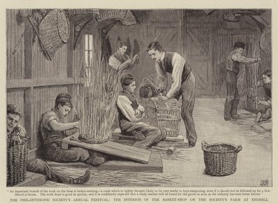 Festival anual de la Sociedad Filantrópica, el interior de la tienda de cestas en la granja de la Sociedad en Redhill de Robert Barnes